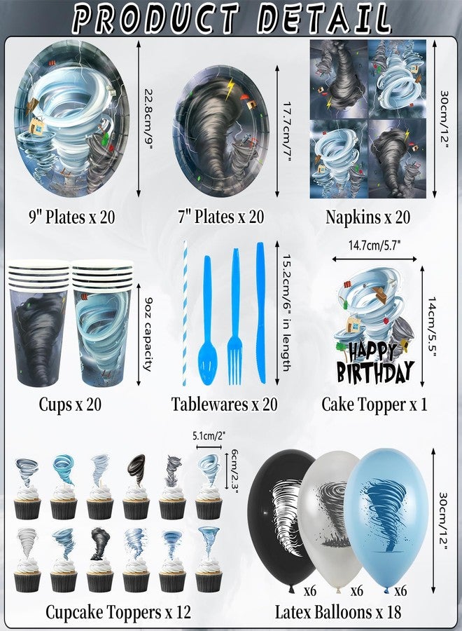 KEFAN Tornado Birthday Party Decorations, Tornado Theme Party Tableware Supplies including Backdrop, Plates, Cups, Napkins, Tablecloth, Balloons for Tornado Birthday Party, Serves 20 - Image 2